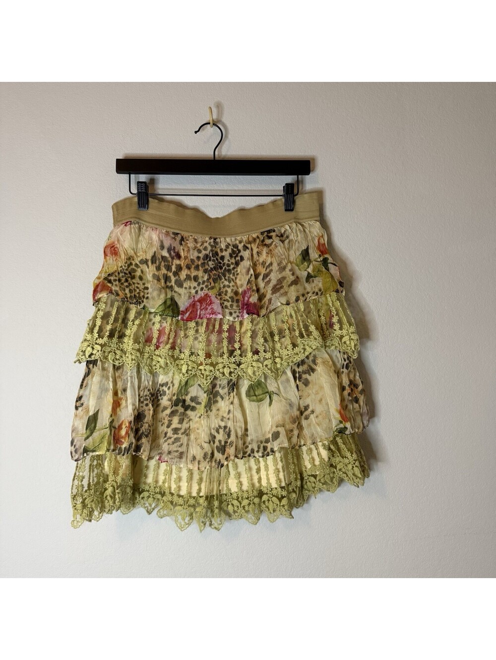 V Cristina Women’s S Tiered Lace Skirt Floral Leopard Boho Fairy Grunge Y2K